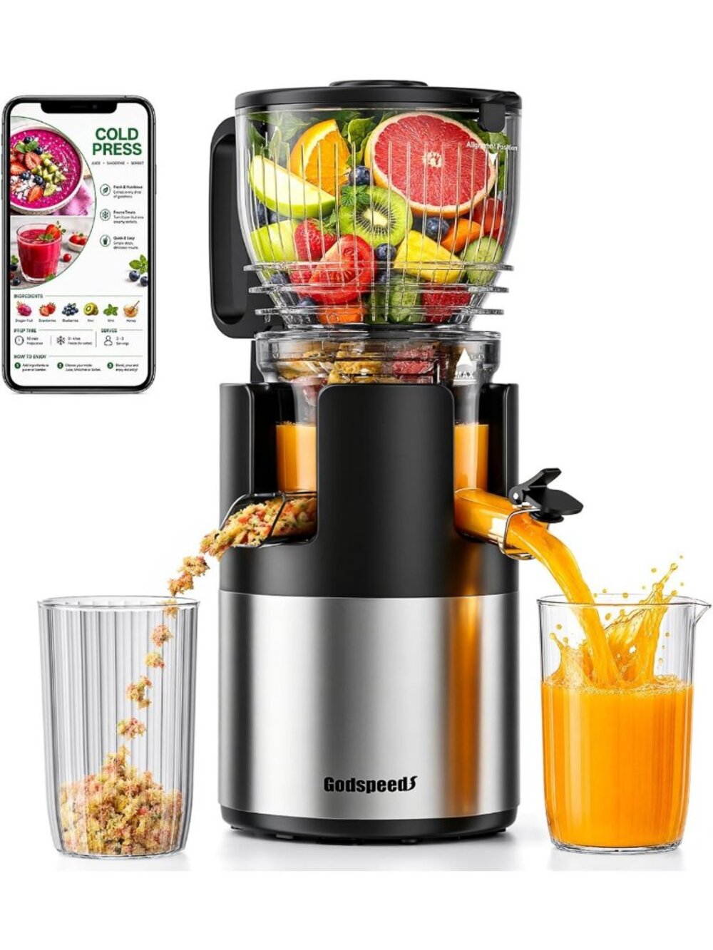 6-Inch Cold Press Juicer Machine - Compact, Quiet, Nutrient-Rich Juice Extractor
